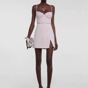 SELF-PORTRAIT Rhinestone-Embellished Sweetheart-Neck Chiffon Mini Dress